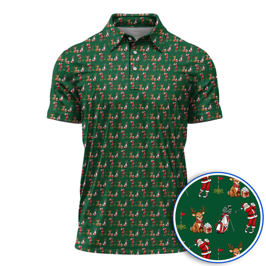 Christmas Golf Pattern Polos, Santa Reindeer Golf Shirt, Xmas Gift For Golfers