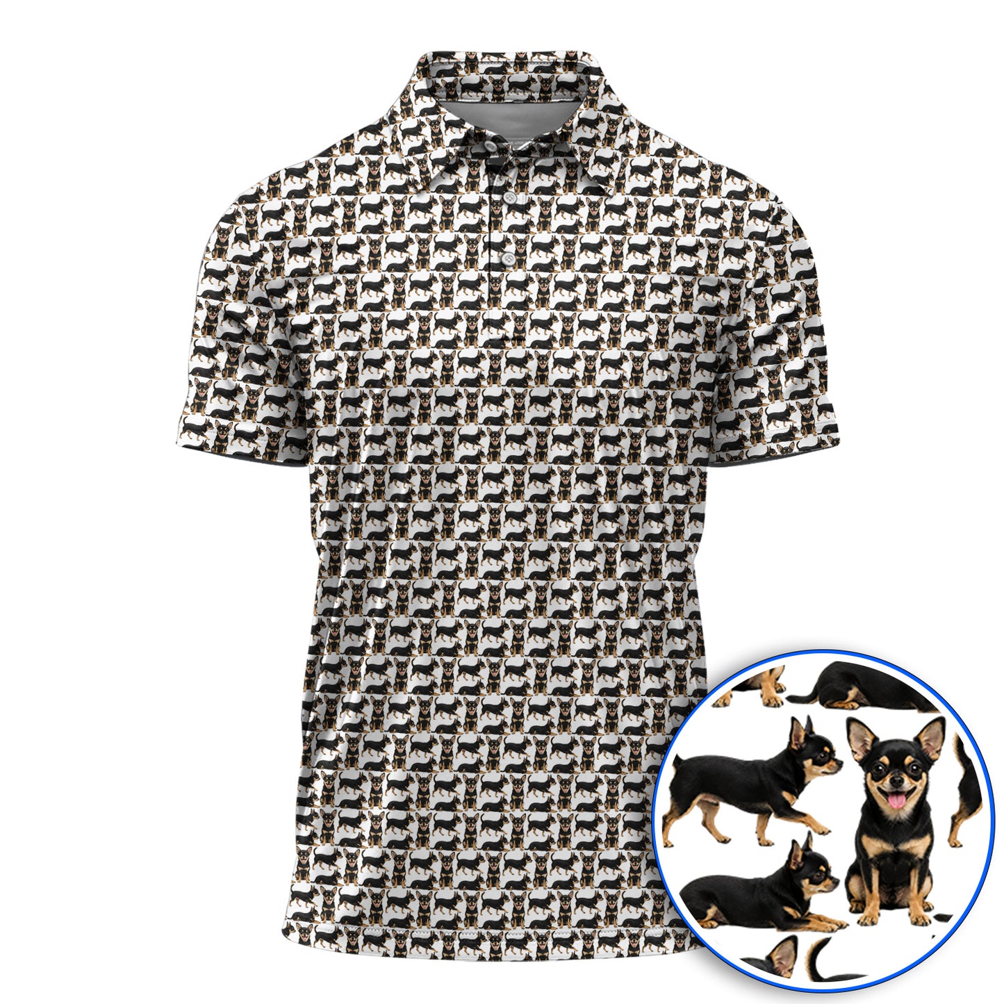 Funny Black Chihuahua Golf Shirt, Cute Chihuahua Golf Pattern Polos, Dog Lovers Golf Gift For Golfer