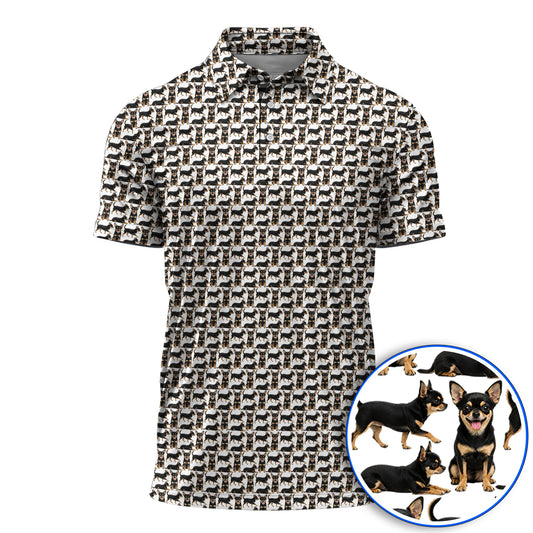 Funny Black Chihuahua Golf Shirt, Cute Chihuahua Golf Pattern Polos, Dog Lovers Golf Gift For Golfer