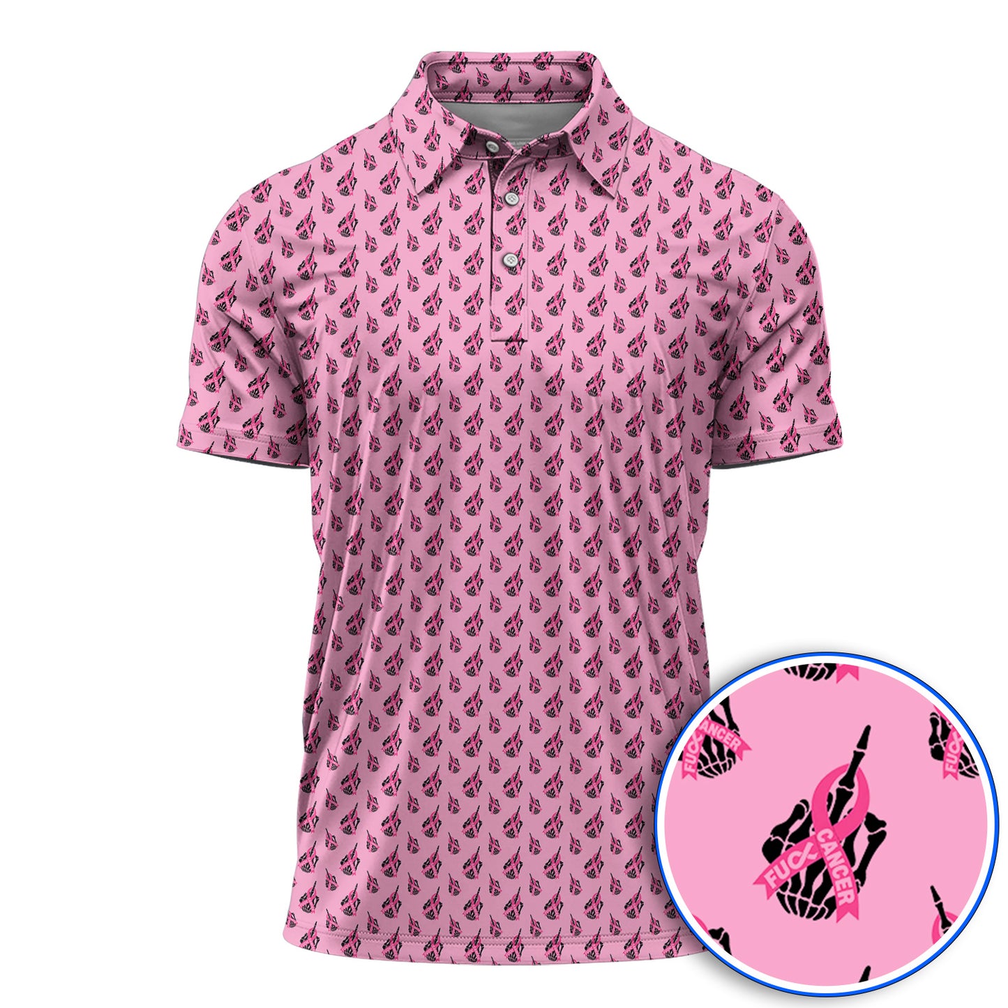 Breast Cancer Awareness Golf Polos, Pink Ribbon Pattern Golf Shirt For Breast Cancer Support, Golf Gift For Golfer