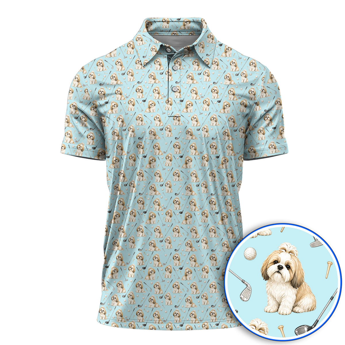 Shih Tzu Golf Shirt, Cute Shih Tzu Pattern Golf Polos, Crazy Golf Gift For Golfer