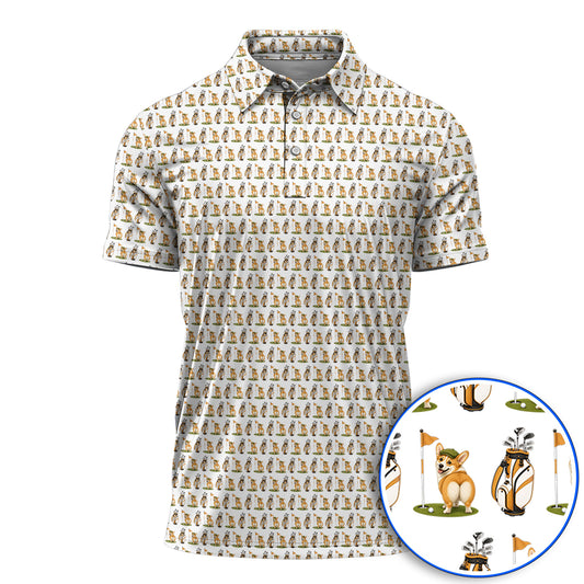 Funny Corgi Golf Polos, Corgi Pattern Golf Shirt, Golf Gift For Golfer