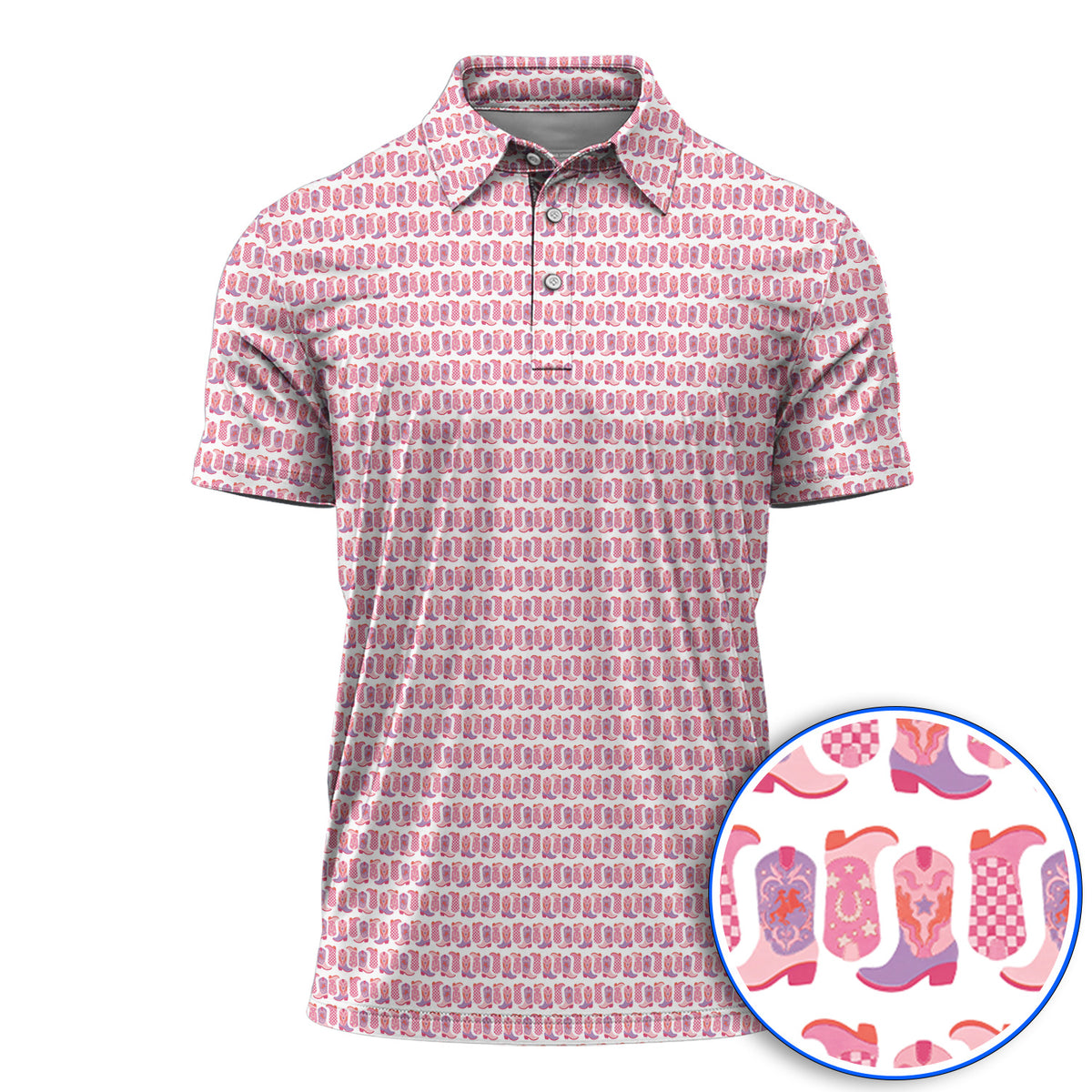 Pink Cowgirl Golf Polos, Western Cowboy Boots Pattern Golf Shirt, Crazy Golf Gift For Golfers