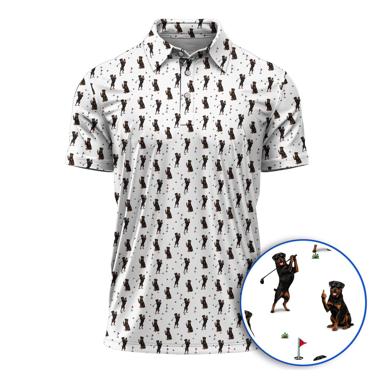 Rottweiler Golf Pattern Polos, Funny Rottweiler Playing Golf Shirt, Dog Lover Gift For Golfer