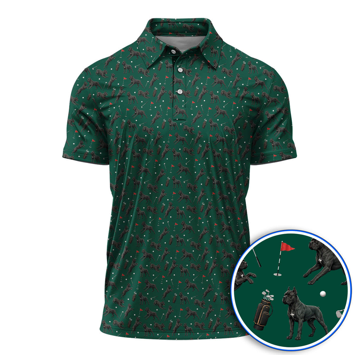 Crazy Cane Corso Pattern Golf Polos, Black Cane Corso Golf Shirt for Dog Lovers, Golf Gift for Golfers