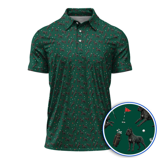 Crazy Cane Corso Pattern Golf Polos, Black Cane Corso Golf Shirt for Dog Lovers, Golf Gift for Golfers
