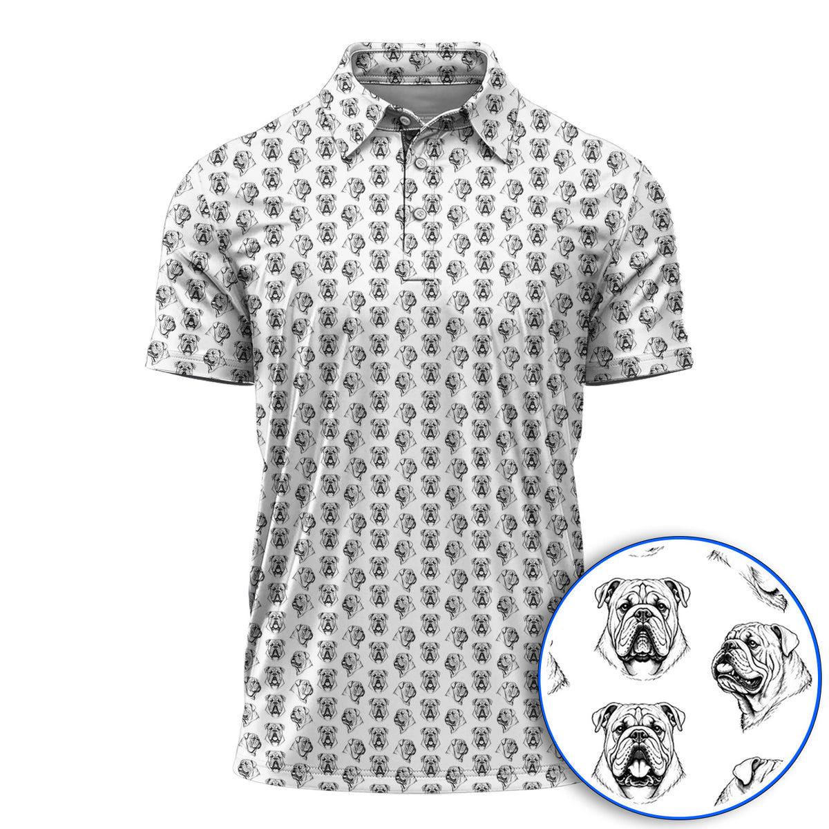 English Bulldog Golf Pattern Polos, Bulldog Golf Shirt, Crazy Golf Gift For Golfers