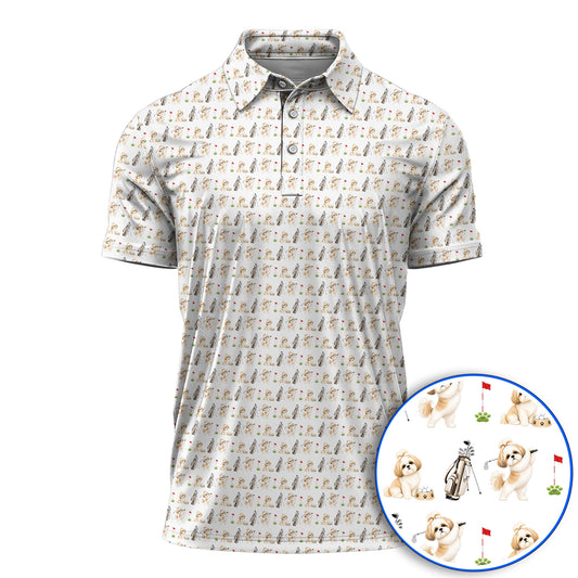 Crazy Shih Tzu Golf Shirt, Cute Shih Tzu Pattern Golf Polos, Golf Gift For Golfer