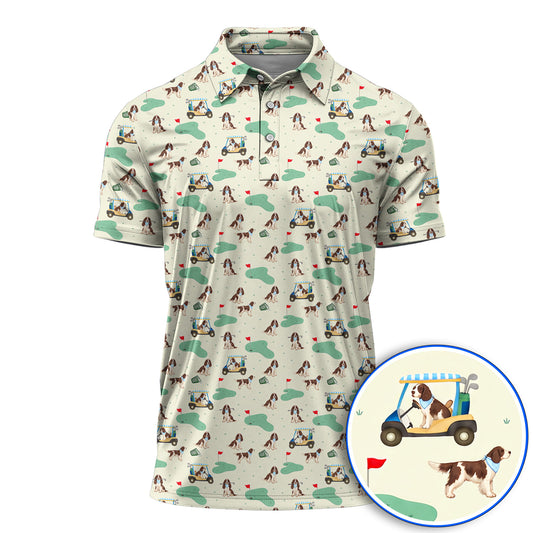 English Springer Spaniel Golf Polos, Pattern Golf Shirt For Dog Lovers, Crazy Golf Gift For Golfer