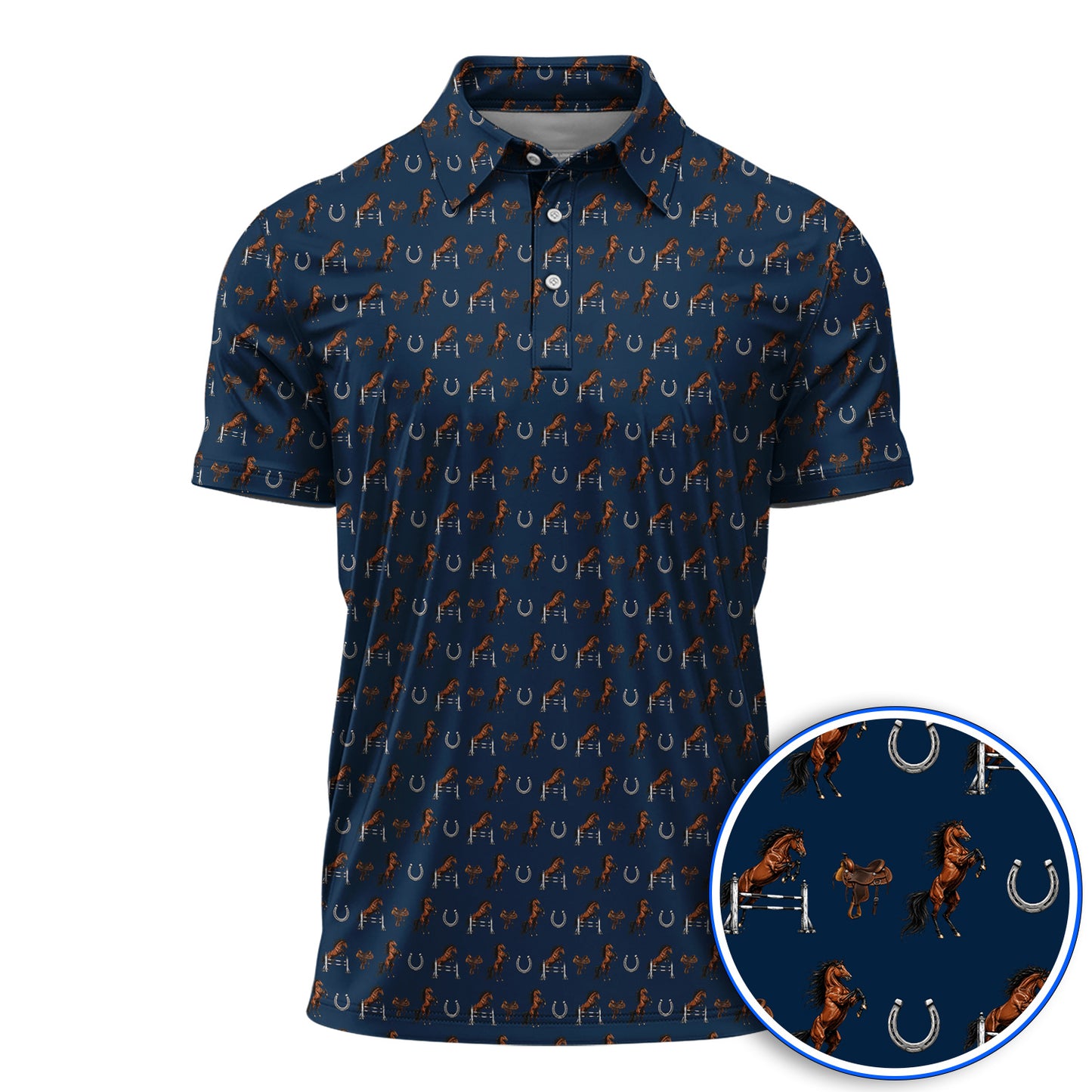 Funny Horse Golf Pattern Shirt, American Quarter Horse Golf Polos, Western Horse Gift for Golfers