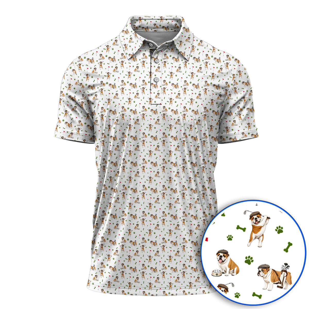 Funny Bulldog Golf Pattern Polos, English Bulldog Golf Shirt, Golf Gift For Golfer