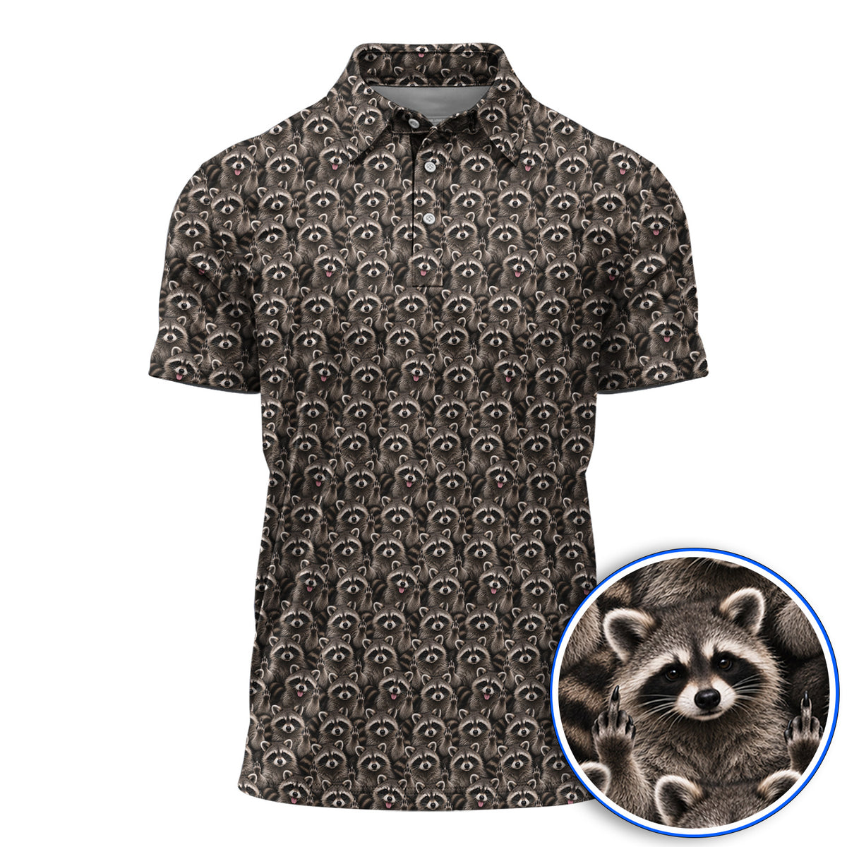 Raccoon Golf Pattern Polos, Crazy Raccoon Golf Shirt, Golf Gift for Golfer