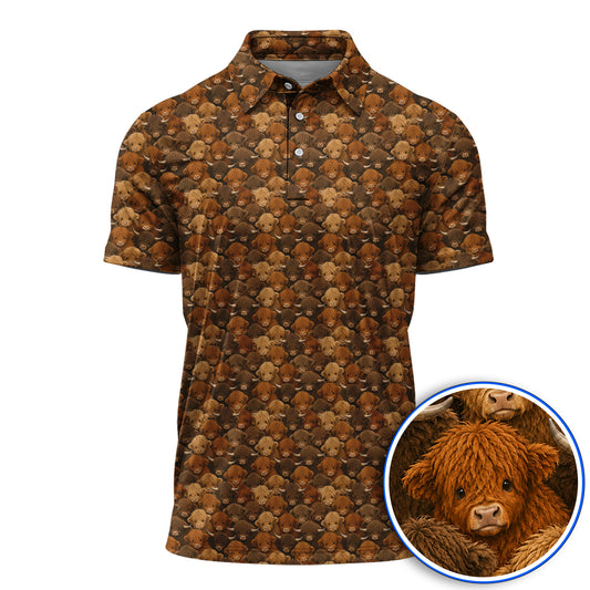 Highland Cow Pattern Golf Polos, Crazy Golf Gift For Golfer, Highland Cow Golf Shirt