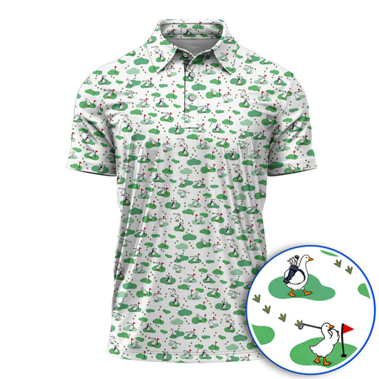 Funny Goose Golf Polos, Playful Golfing Goose Pattern Golf Shirt, Golf Gift For Golfers