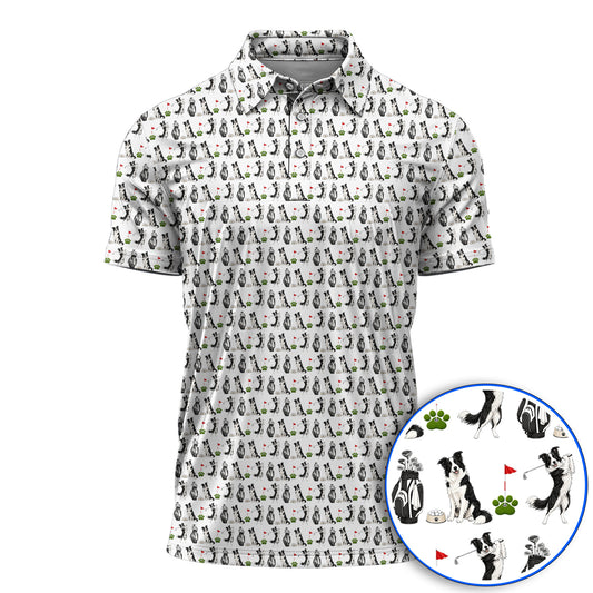 Border Collie Golf Polos, Border Collie Pattern Golf Shirt for Dog Lovers, Funny Golf Gift for Golfer