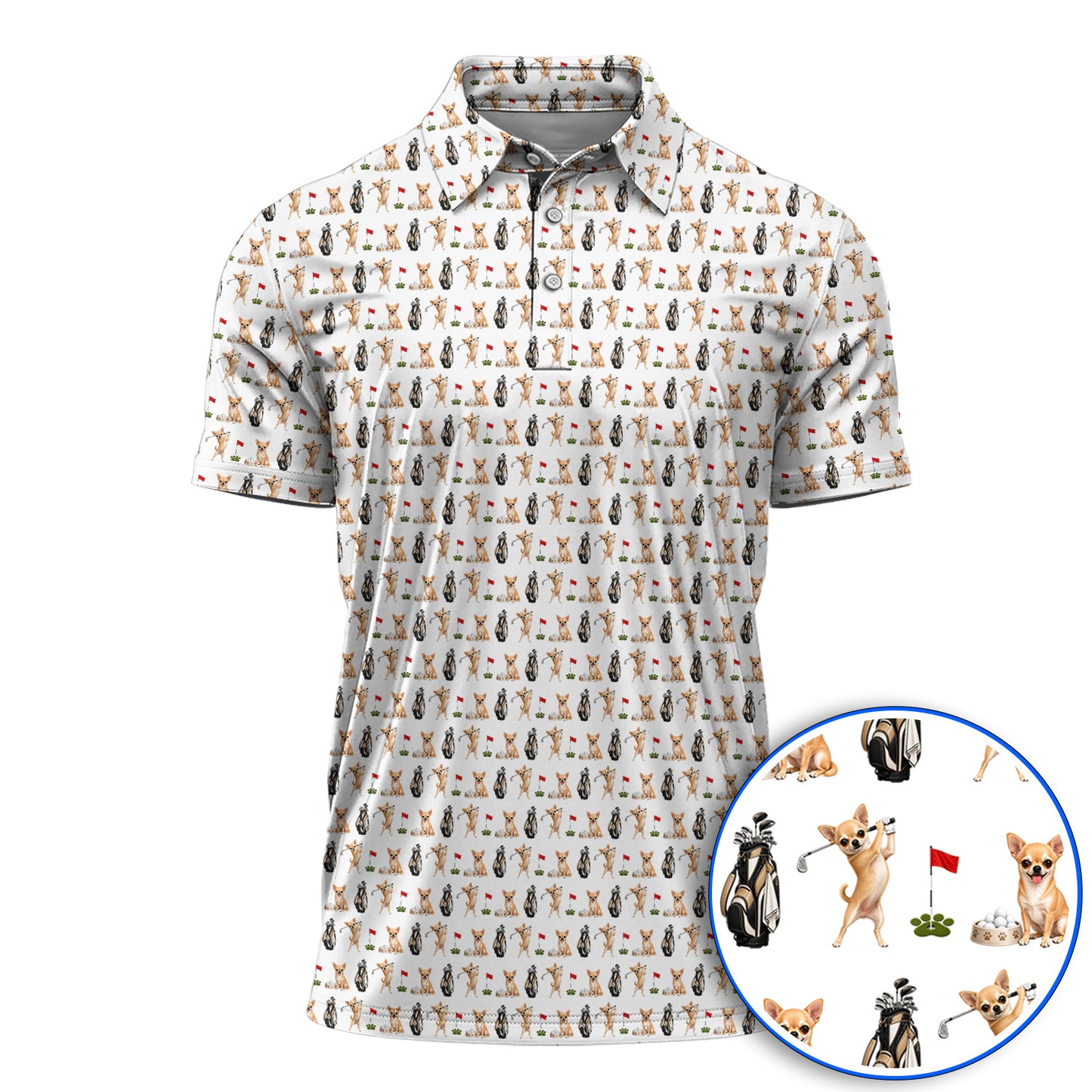 Chihuahua Golf Shirt, Cute Chihuahua Golf Pattern Polos for Dog Lovers, Funny Golf Gift For Golfer