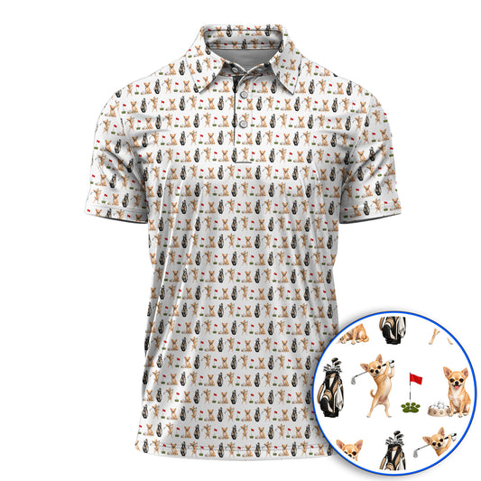 Chihuahua Golf Shirt, Cute Chihuahua Golf Pattern Polos for Dog Lovers, Funny Golf Gift For Golfer