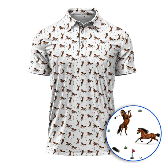 Crazy Horse Golf Pattern Polos, American Quarter Horse Golf Shirt, Western Horse Gift for Golfers
