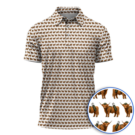 Crazy Highland Cow Caddie Polos, Highland Cow Golf Shirt, Golfer Gift For Golfers
