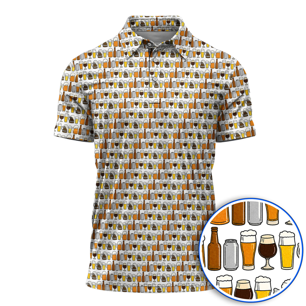 Beer Pattern Golf Polos, Funny Beer Lover Golf Shirt, Golf Gift For Beer Lovers