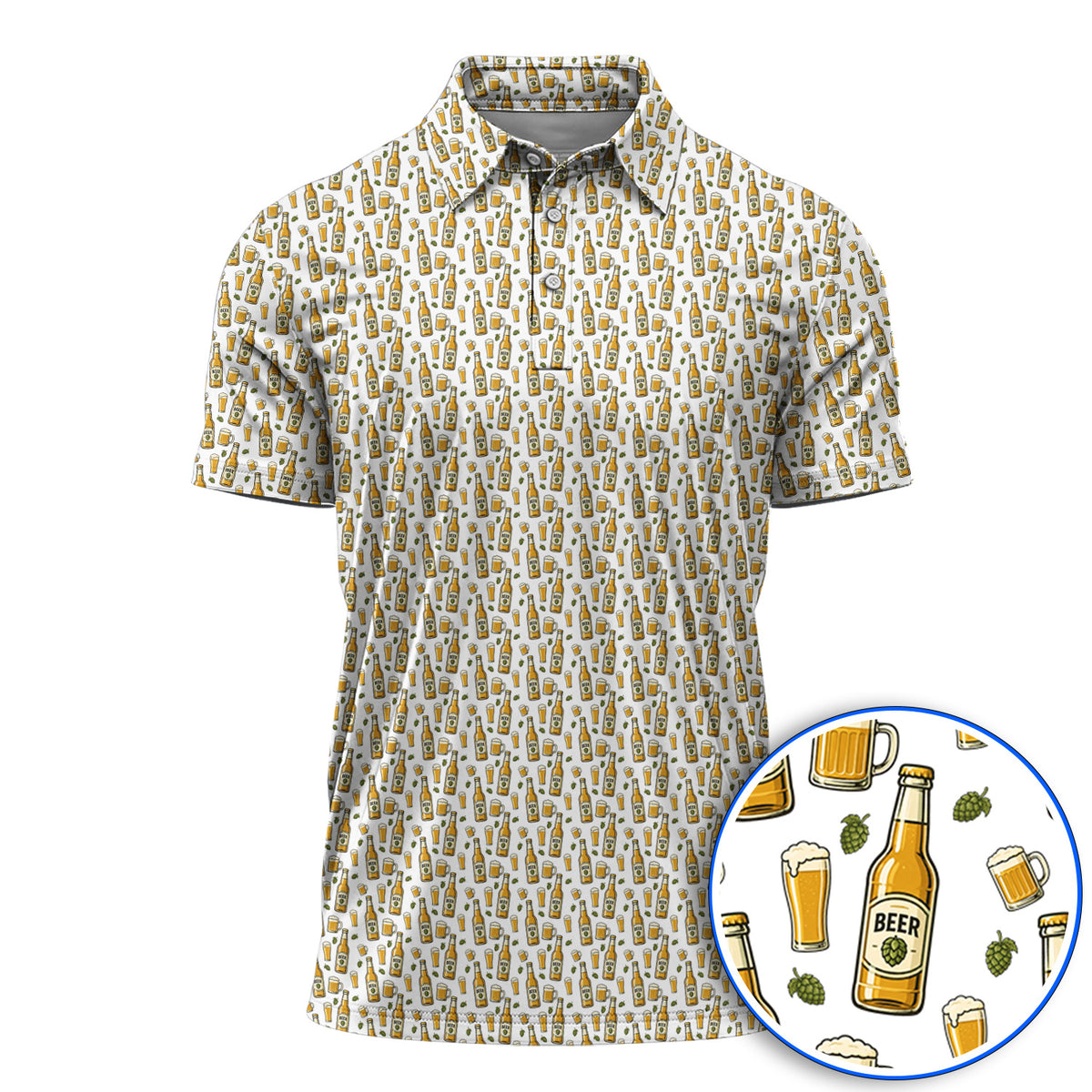 Beer Pattern Golf Shirt, Funny Beer Golf Polos, Golf Gift For Beer Lovers
