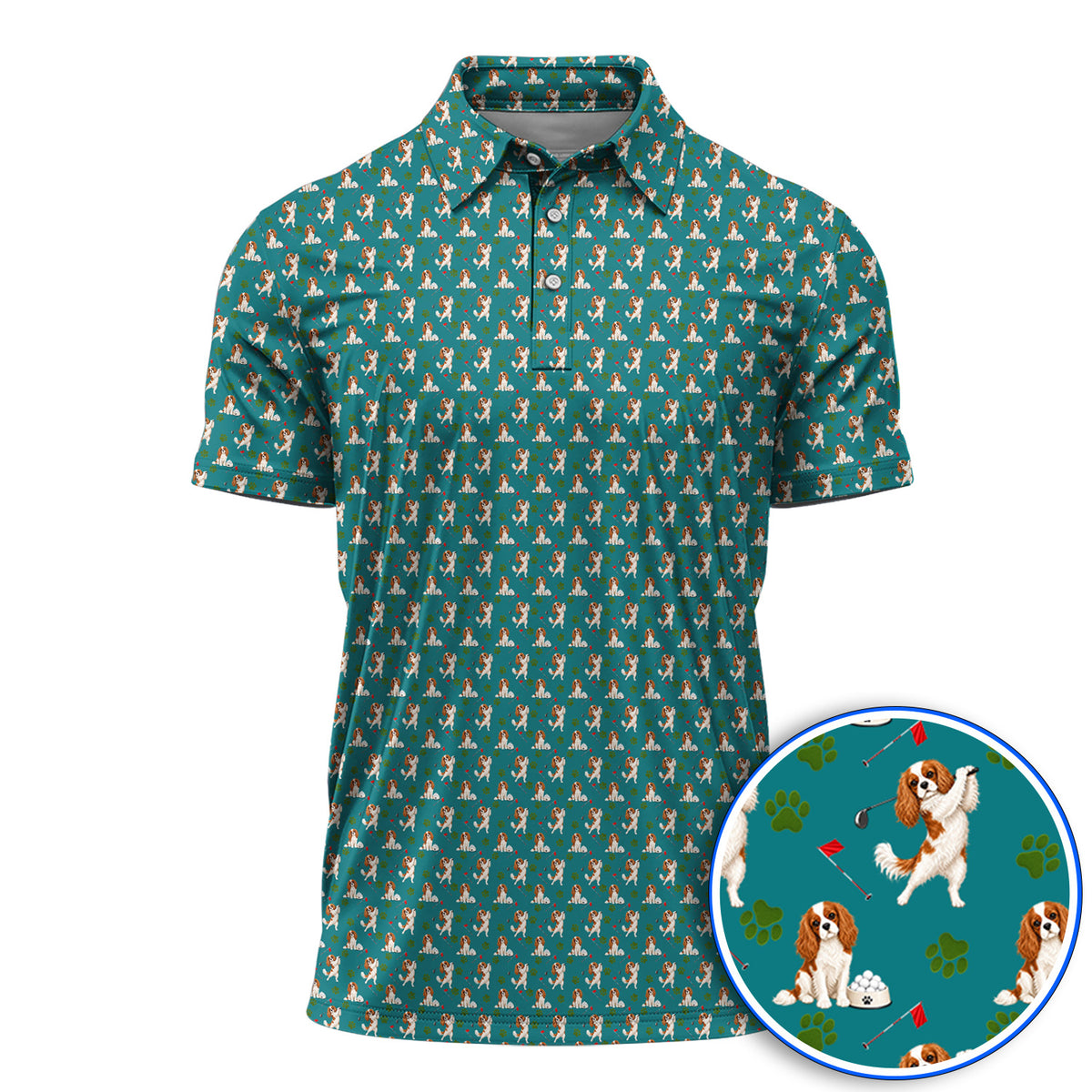 Crazy Cavalier King Charles Spaniel Golf Polos, Funny Cavalier Golf Shirt, Golf Gift For Golfer