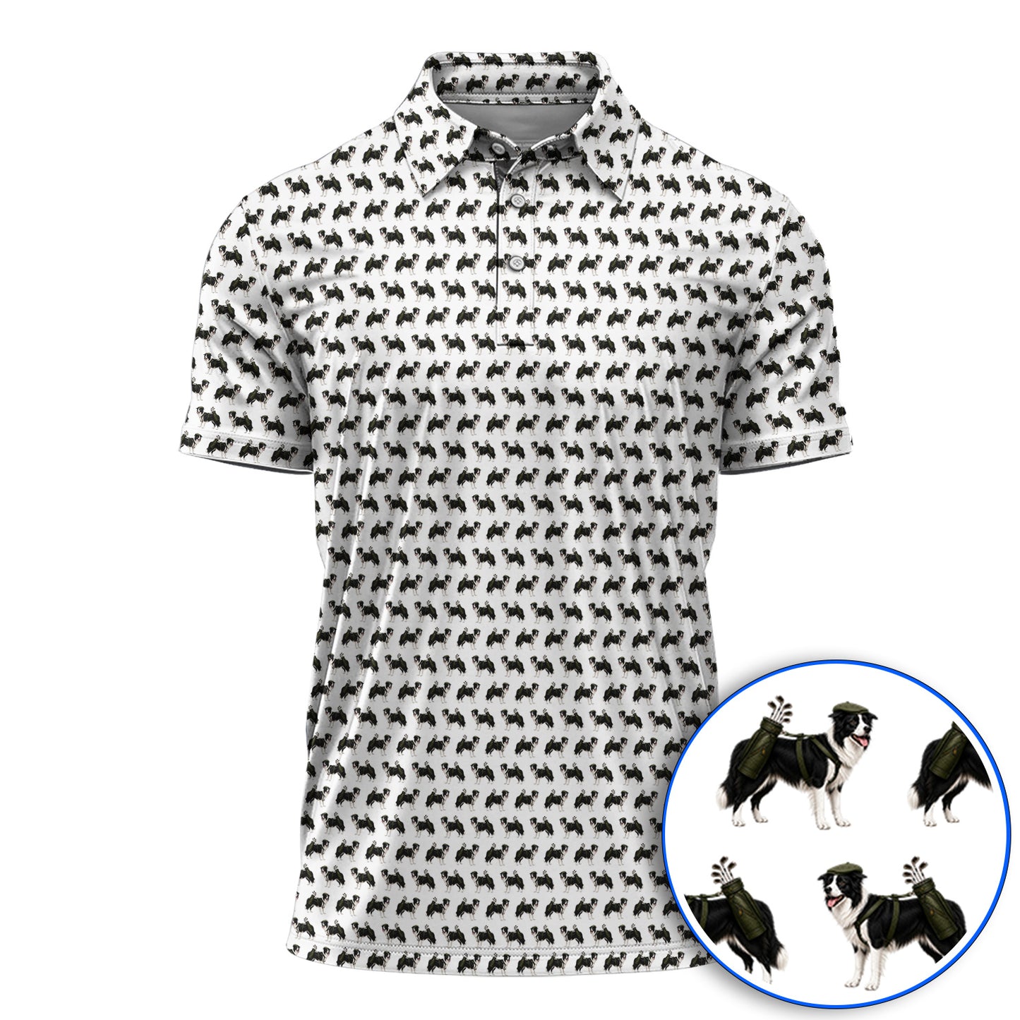 Funny Border Collie Golf Polos, Border Collie Pattern Golf Shirt for Golfer, Dog Lovers Golf Gift