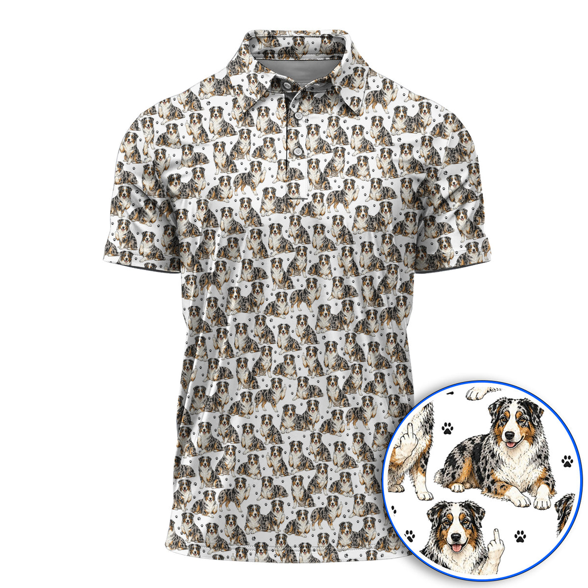 Australian Shepherd Golf Polos, Funny Blue Merle Aussie Pattern Golf Shirt, Golf Gift For Golfer