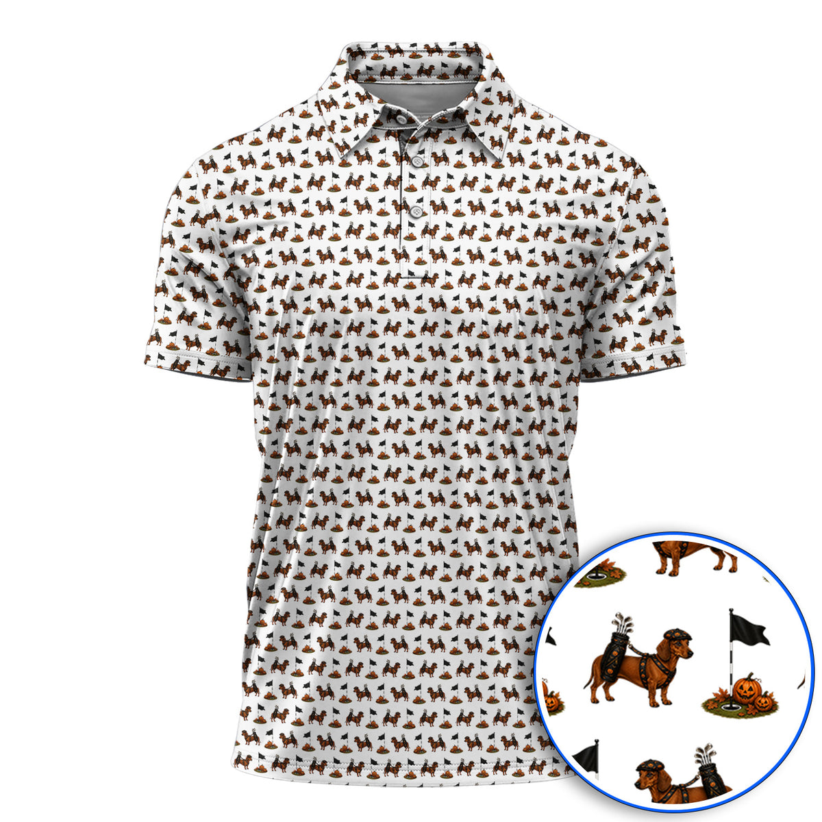 Funny Dachshund Golf Shirt, Halloween Wiener Dog Pattern Golf Polos, Golf Gift for Golfer