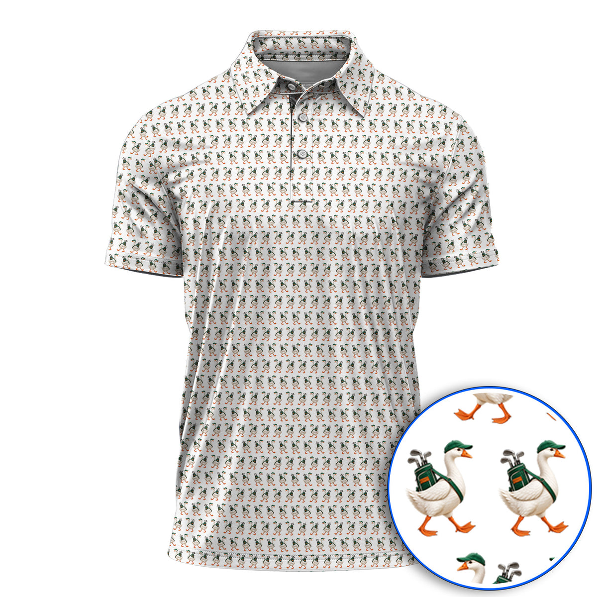 Walking Goose Golf Shirt, Funny Goose Pattern Golf Polos, Golf Gift For Golfer