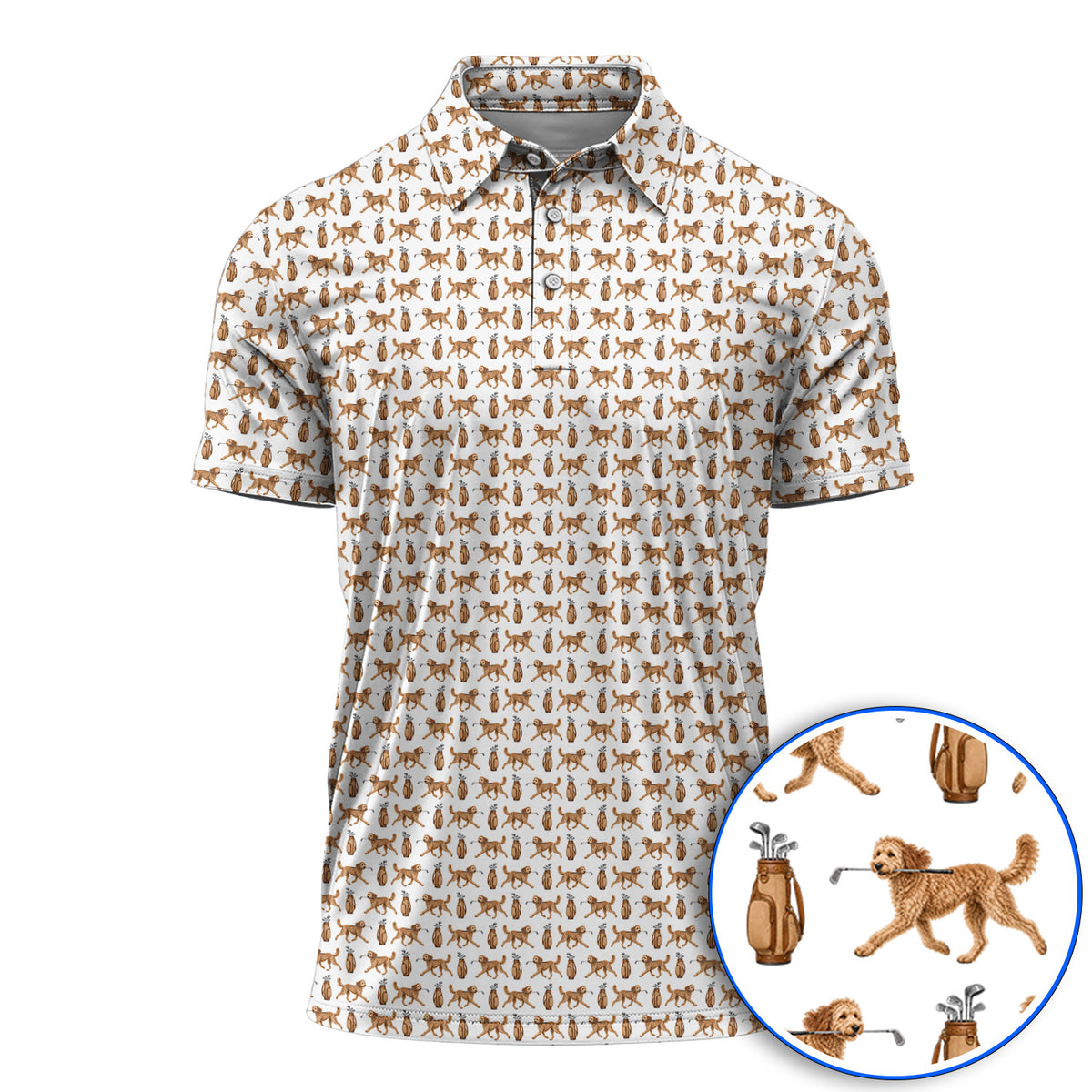 Goldendoodle Golf Shirt, Doodle Dog Pattern Golf Polos, Funny Golf Gift For Dog Lovers