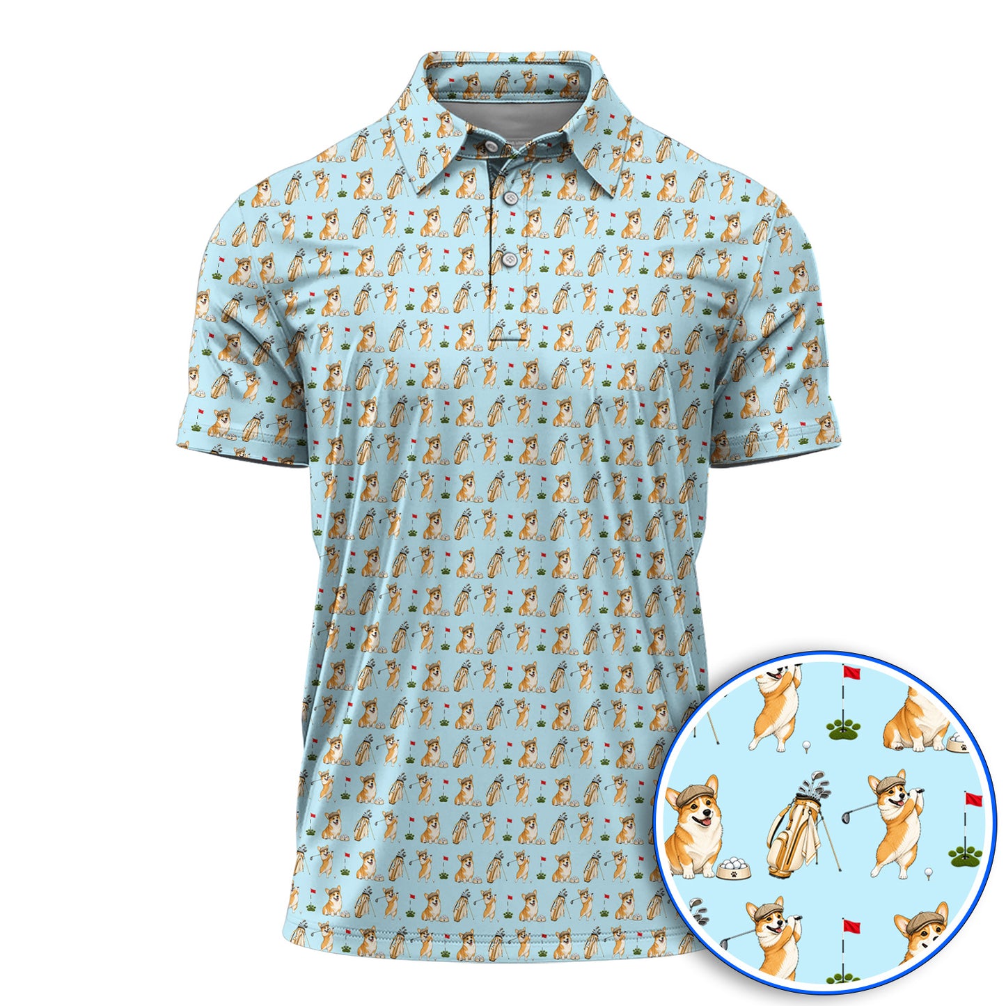 Funny Corgi Golf Shirt, Corgi Pattern Golf Polos, Dog Lover Golf Gift