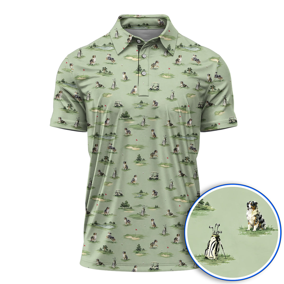 Australian Shepherd Golf Shirt, Aussie Dog Pattern Golf Polos, Funny Golf Gift For Golfer