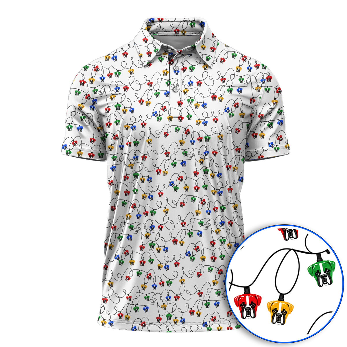 Boxer Dog Golf Polos, Colorful Boxer Pattern Golf Shirt, Funny Dog Lover Golf Gift