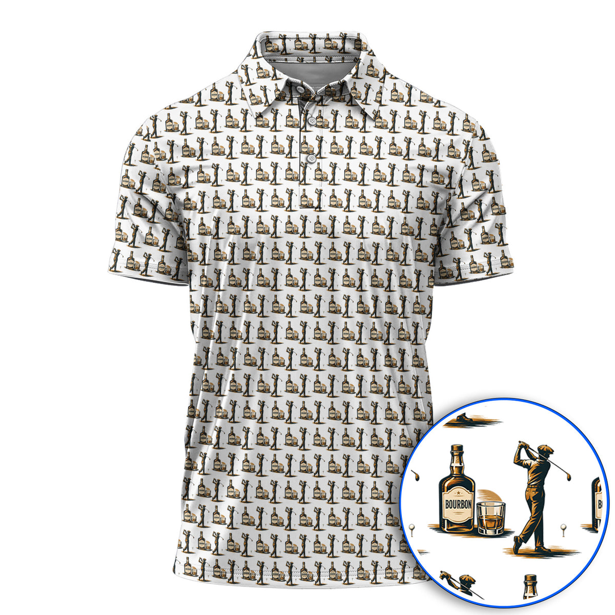 Bourbon Golf Polos, Whiskey Lover Golf Pattern Shirt, Funny Golf Gift For Golfer