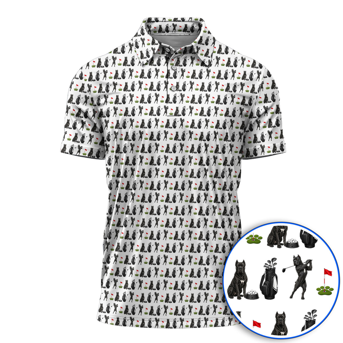 Cane Corso Golf Polos, Black Cane Corso Golf Pattern Shirt for Dog Lovers, Funny Golf Gift for Golfers