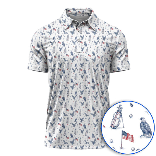 Patriotic Eagle Golf Polos, American Flag Pattern Golf Shirt, USA Independence Golf Apparel