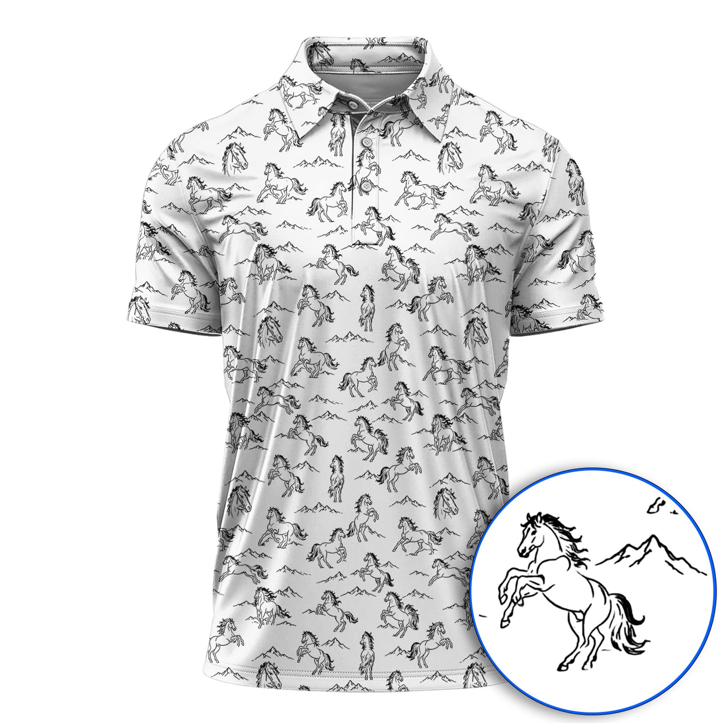 Crazy Horse Golf Pattern Shirt, American Quarter Horse Golf Polos, Western Horse Gift for Golfers