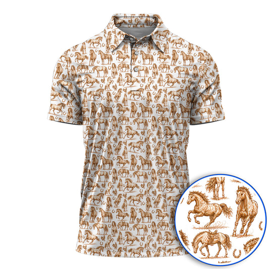 Vintage Horse Golf Polos, Horse Pattern Golf Shirt for Equestrian Lovers, Western Horse Golf Gift for Golfers