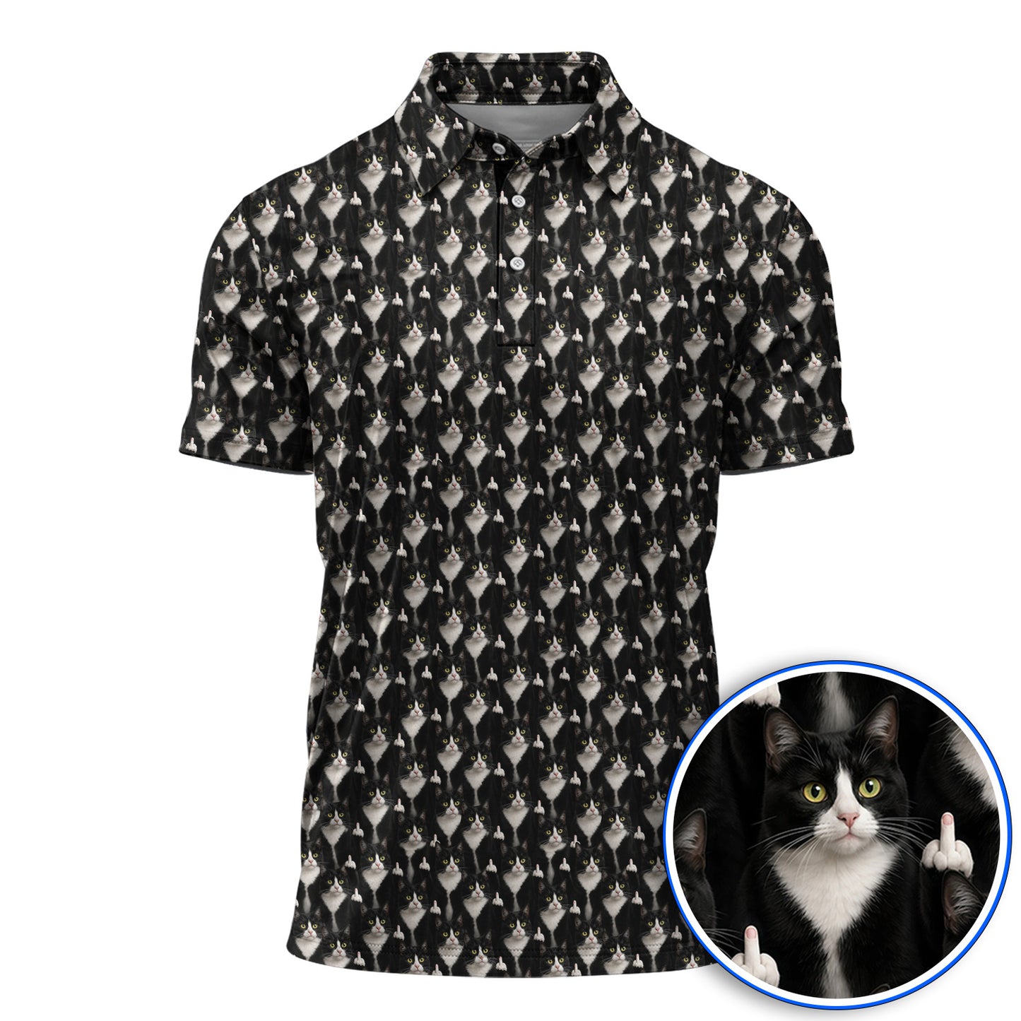 Funny Tuxedo Cat Golf Polos, Black White Cat Pattern Golf Shirt, Crazy Cat Dad Golf Apparel