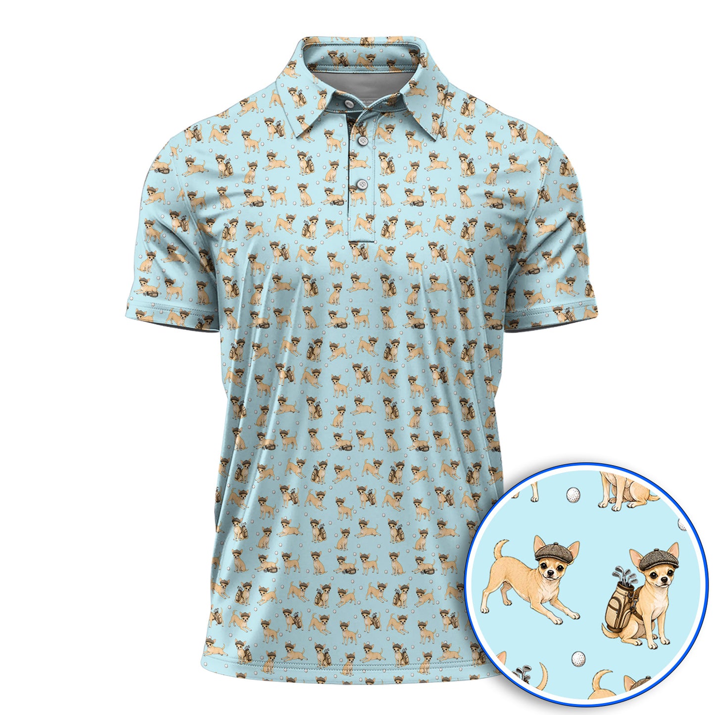 Funny Chihuahua Golf Polos, Cute Chihuahua Pattern Golf Shirt for Dog Lovers, Golf Gift For Golfer