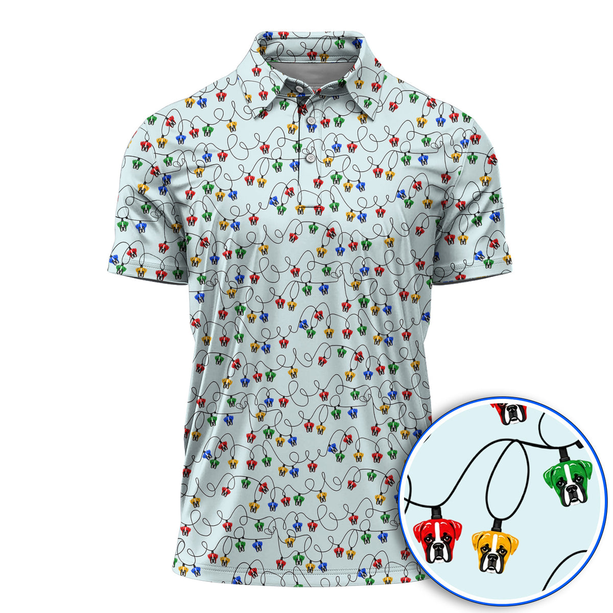 Boxer Dog Golf Polos, Colorful Boxer Pattern Golf Shirt, Funny Dog Lover Golf Gift