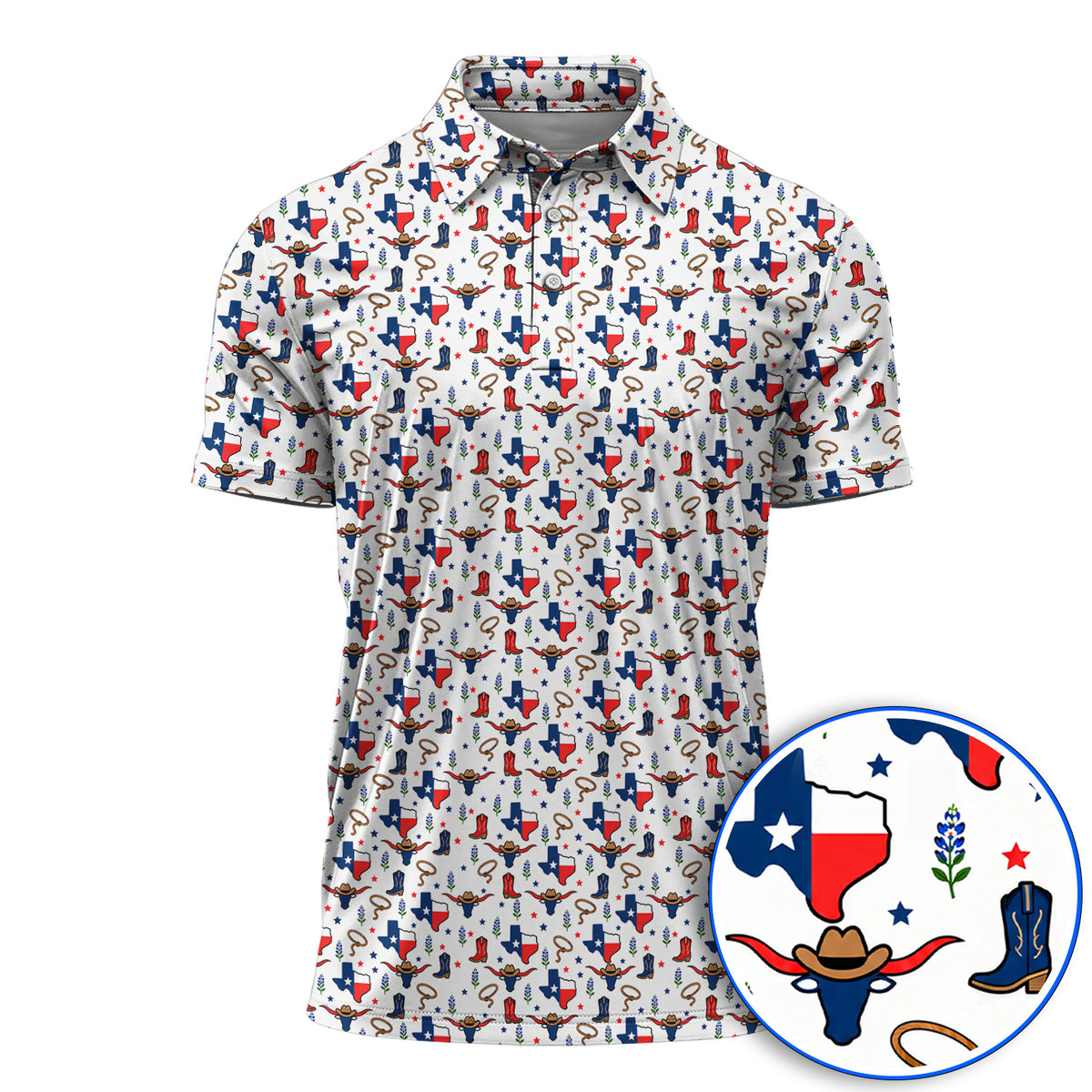 Texas Longhorn Golf Polos, Western Cowboy Texas Pattern Shirt, Funny Golf Gift For Golfer