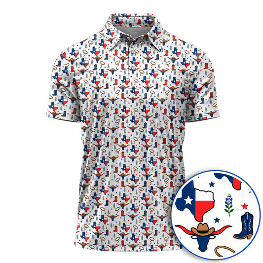 Texas Longhorn Golf Polos, Western Cowboy Texas Pattern Shirt, Funny Golf Gift For Golfer