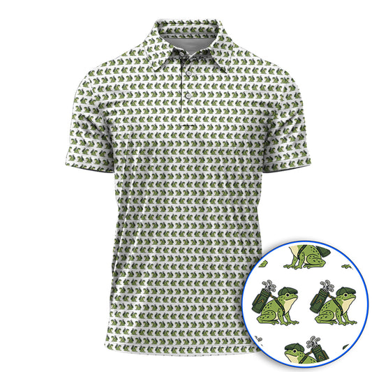 Funny Frog Golf Polos, Cute Frog Pattern Golf Shirt, Unique Golf Shirt For Golfer