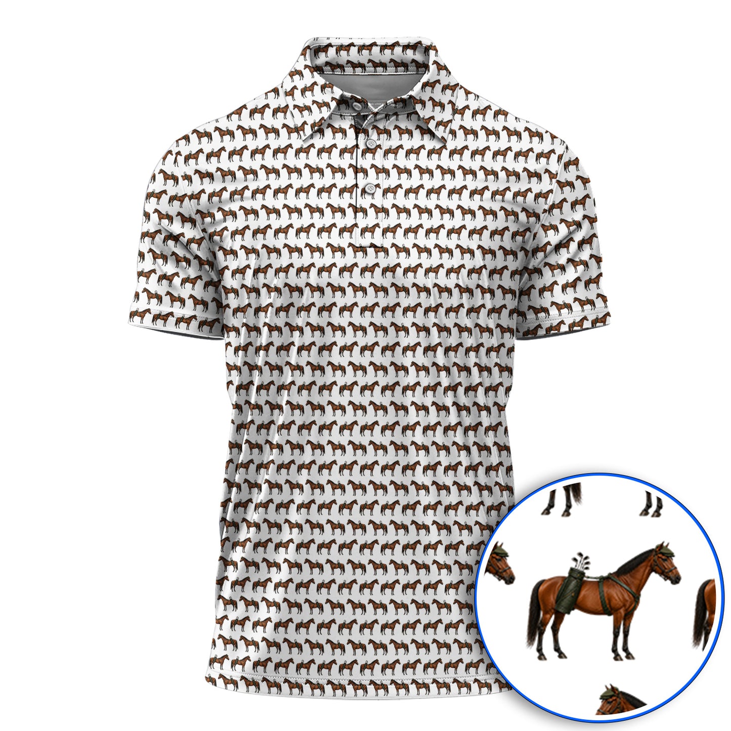 American Quarter Horse Golf Shirt, Crazy Horse Pattern Golf Polos, Western Horse Gift for Golfers