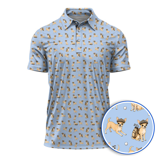 Funny Chihuahua Golf Polos, Cute Chihuahua Pattern Golf Shirt for Dog Lovers, Golf Gift For Golfer