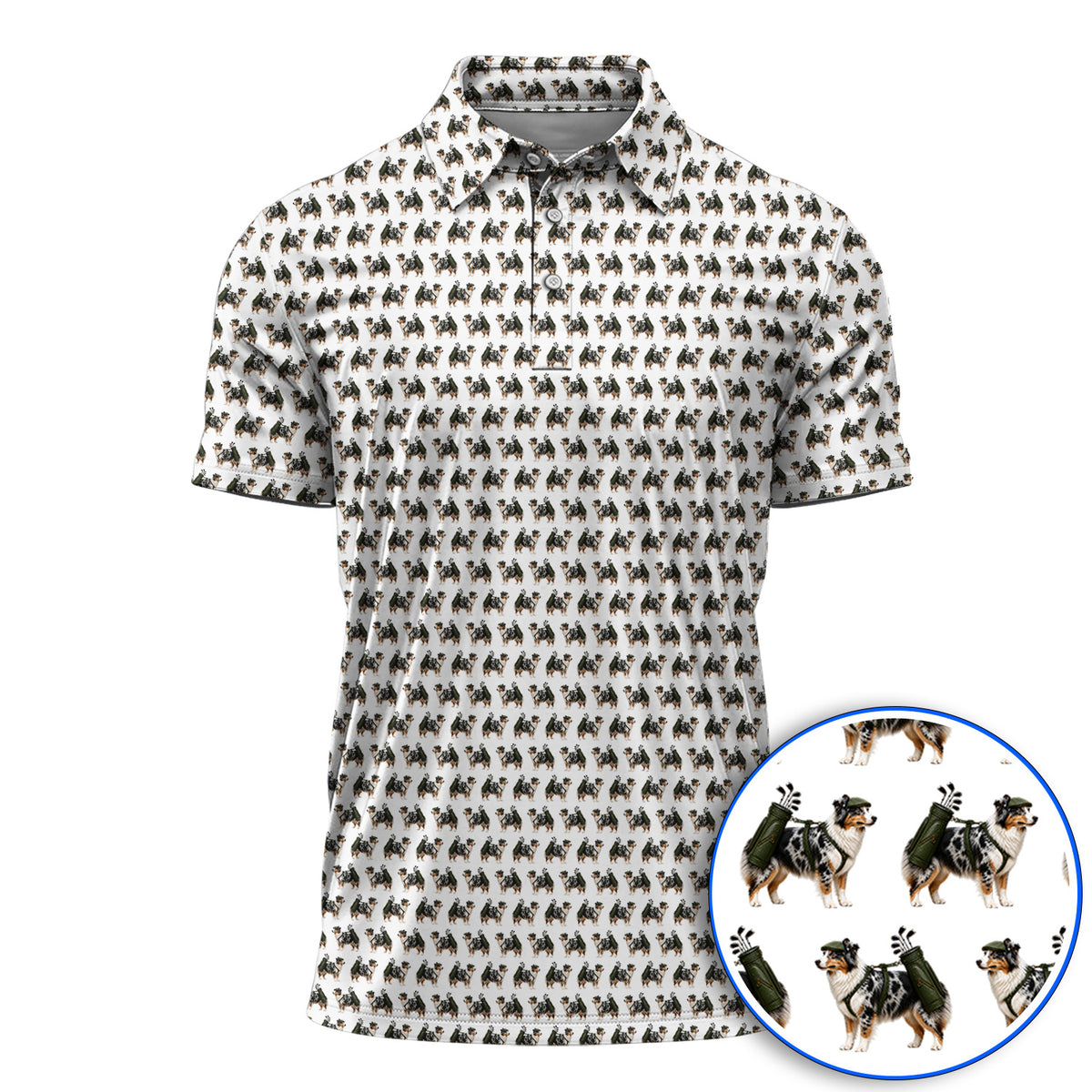 Funny Australian Shepherd Golf Polos, Blue Merle Aussie Pattern Golf Shirt, Golf Gift For Golfer