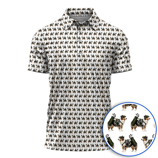 Funny Australian Shepherd Golf Polos, Blue Merle Aussie Pattern Golf Shirt, Golf Gift For Golfer