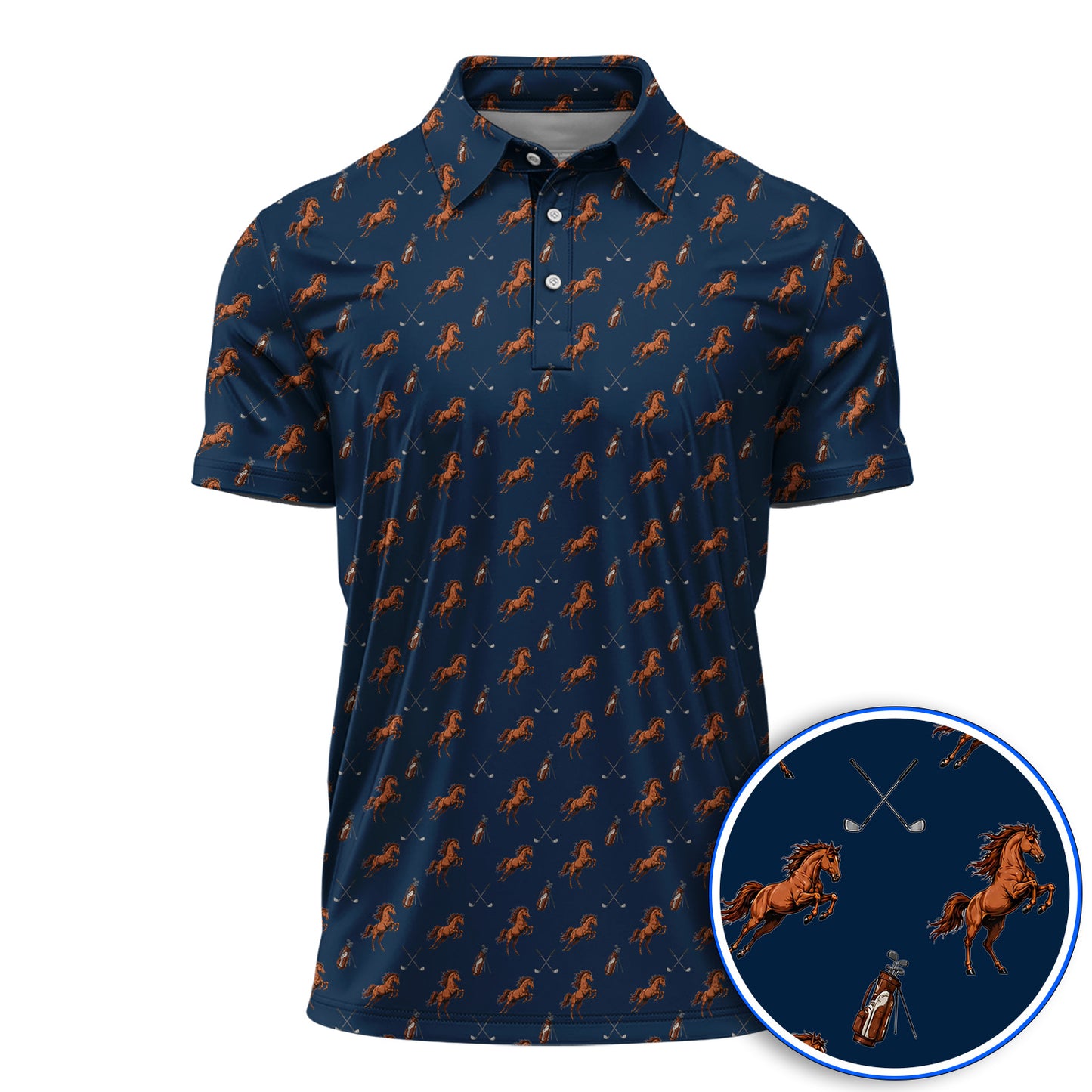 American Quarter Horse Golf Polos, Horse Pattern Golf Shirt for Equestrian Lovers, Western Horse Golf Gift for Golfers
